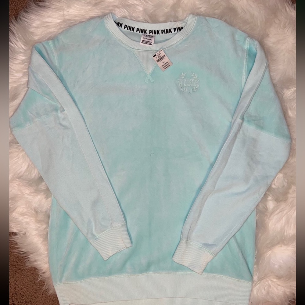 PINK Victoria Secret crew neck sweater velvet teal